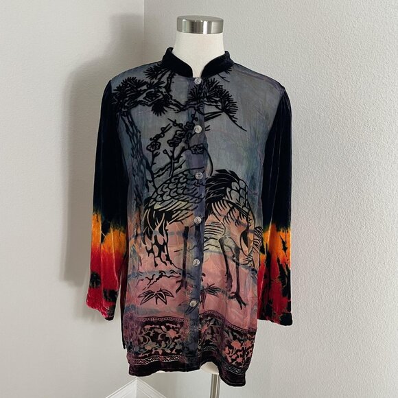 Citron Santa Monica Tops - Citron Santa Monica Tunic Top Womens XL Multicolor Crane Velvet Burnout‎ Boho